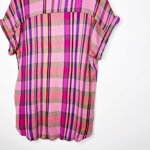BEACHLUNCHLOUNGE Pink Plaid Button Down Top - Picture 9 of 9
